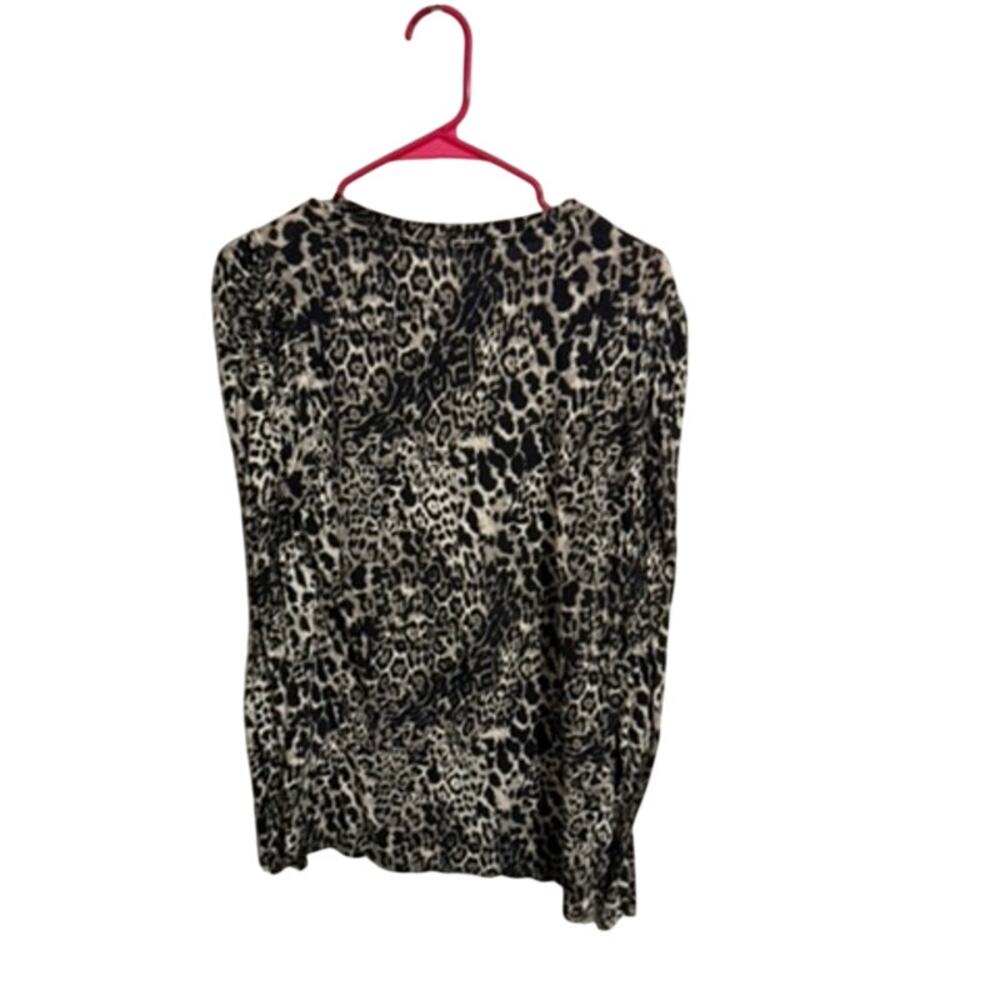Bobeau Black and White Leopard Print Long Sleeve Top - Women's XL - Picture 2 of 4